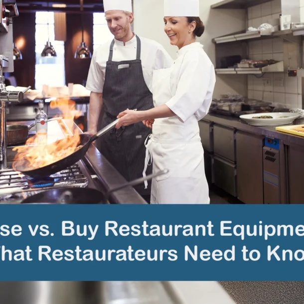 Restaurant owner comparing leased and purchased commercial kitchen equipment