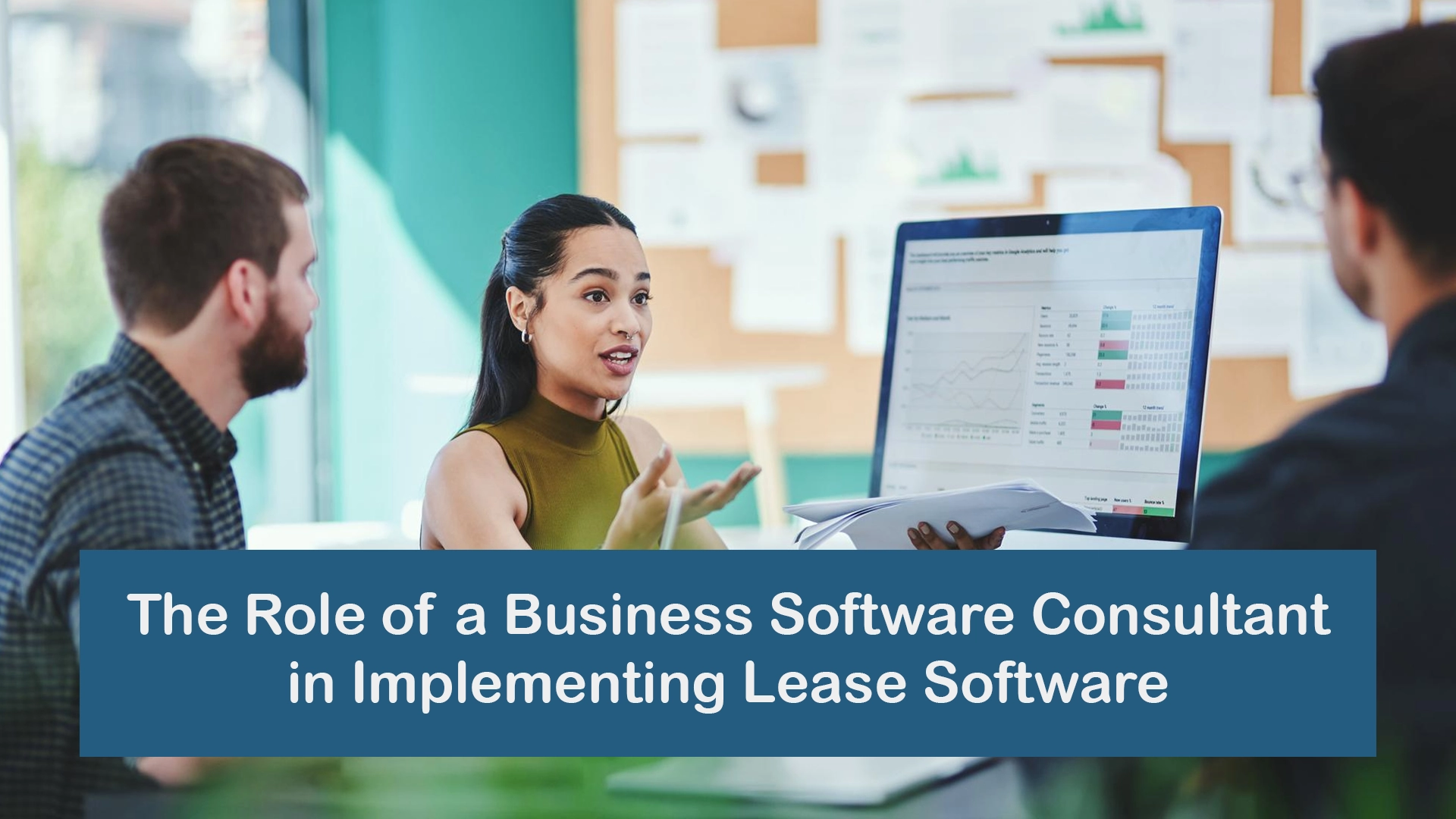 Business software consultant helping implement lease accounting software